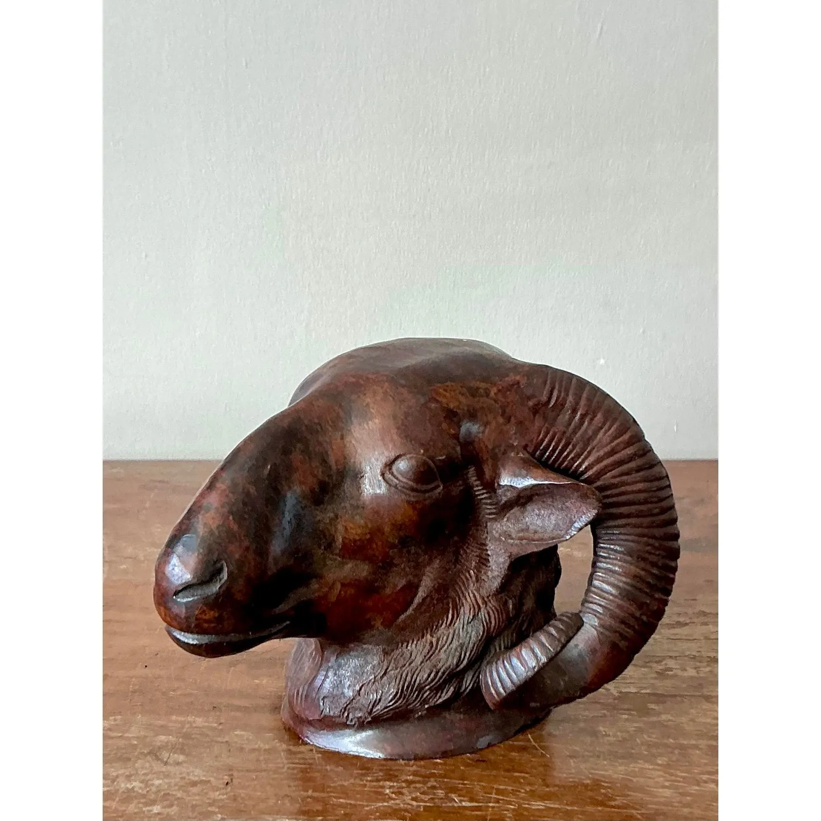 Vintage Boho Cast Bronze Rams Head — additional photo 6