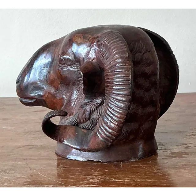 Vintage Boho Cast Bronze Rams Head — additional photo 7