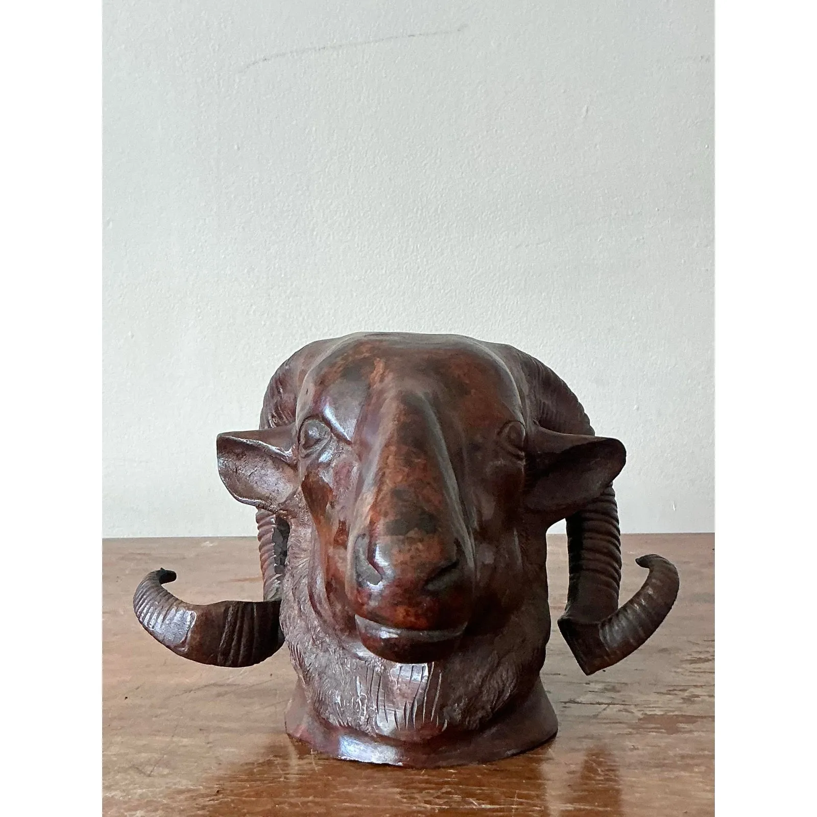 Vintage Boho Cast Bronze Rams Head — additional photo 3