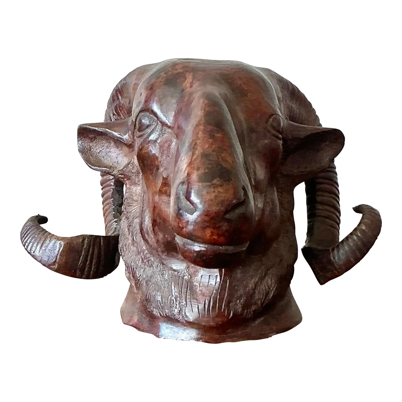 Vintage Boho Cast Bronze Rams Head — additional photo 1