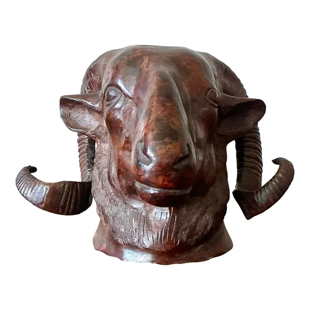 Vintage Boho Cast Bronze Rams Head — additional photo 1
