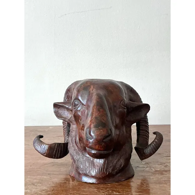 Vintage Boho Cast Bronze Rams Head — additional photo 4