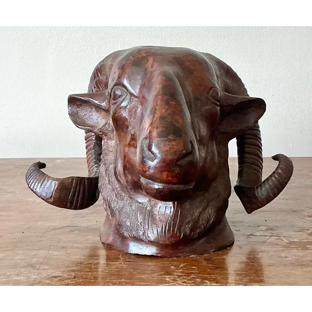 Vintage Boho Cast Bronze Rams Head — additional photo 2