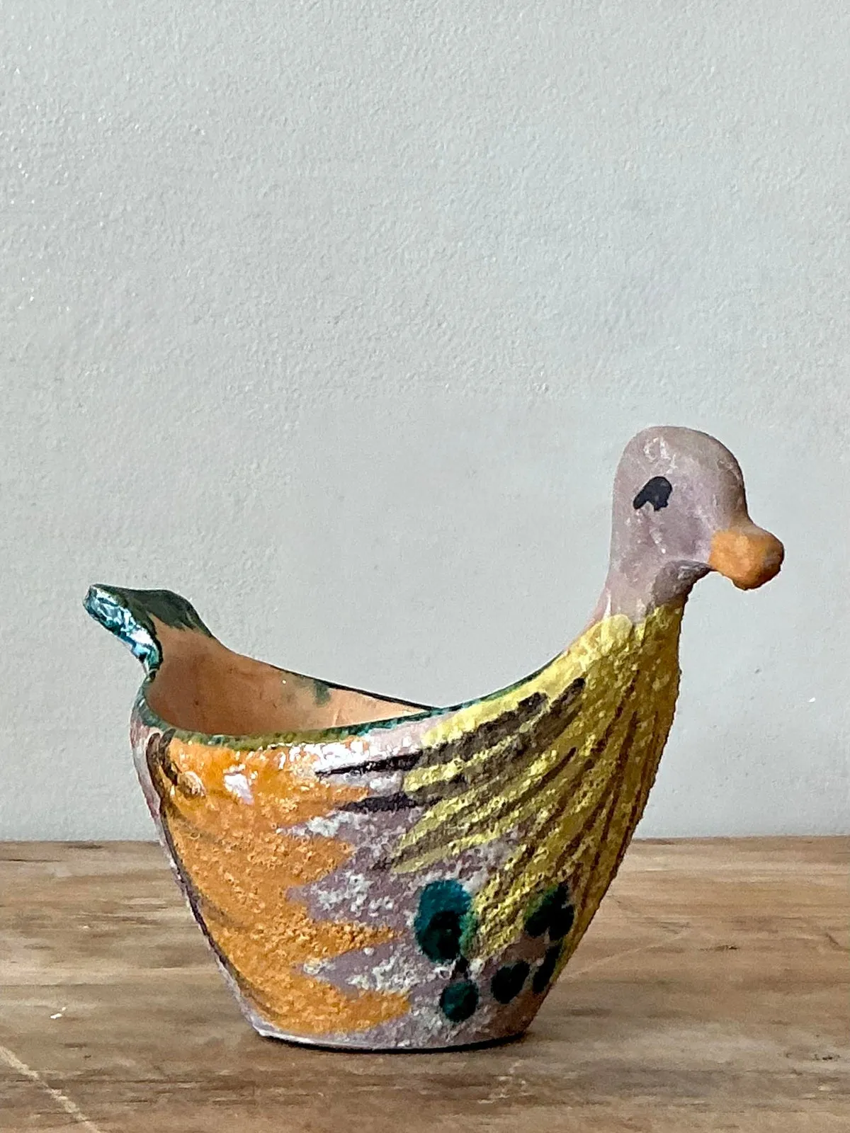 Vintage Boho Hand Painted Bird Bowl — additional photo 1