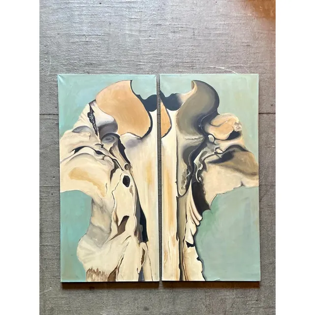 Vintage Boho Original Abstract Diptych on Canvas — additional photo 3
