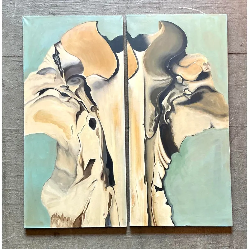 Vintage Boho Original Abstract Diptych on Canvas — additional photo 3