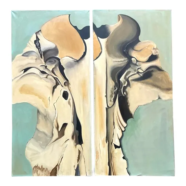 Vintage Boho Original Abstract Diptych on Canvas — additional photo 1