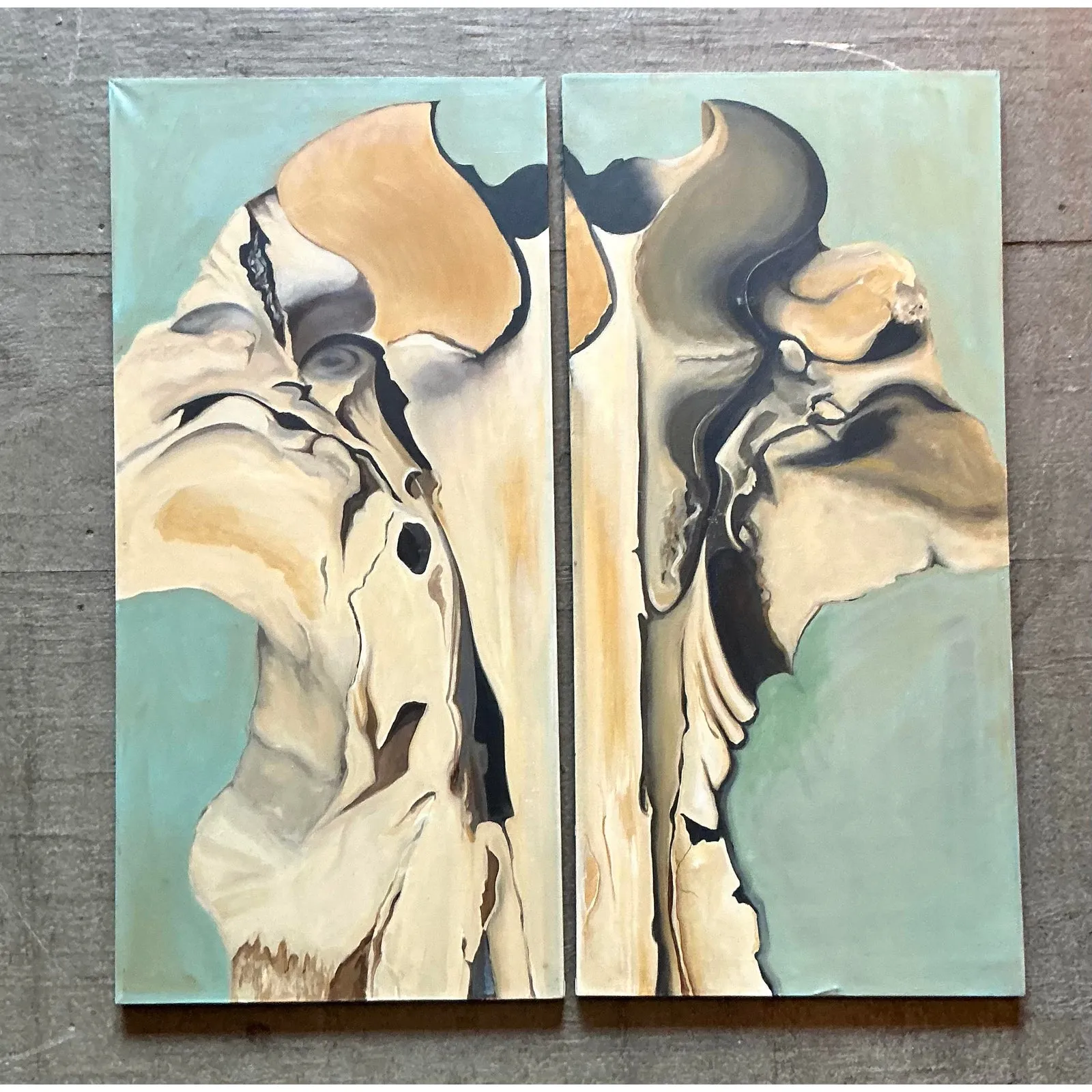 Vintage Boho Original Abstract Diptych on Canvas — additional photo 2