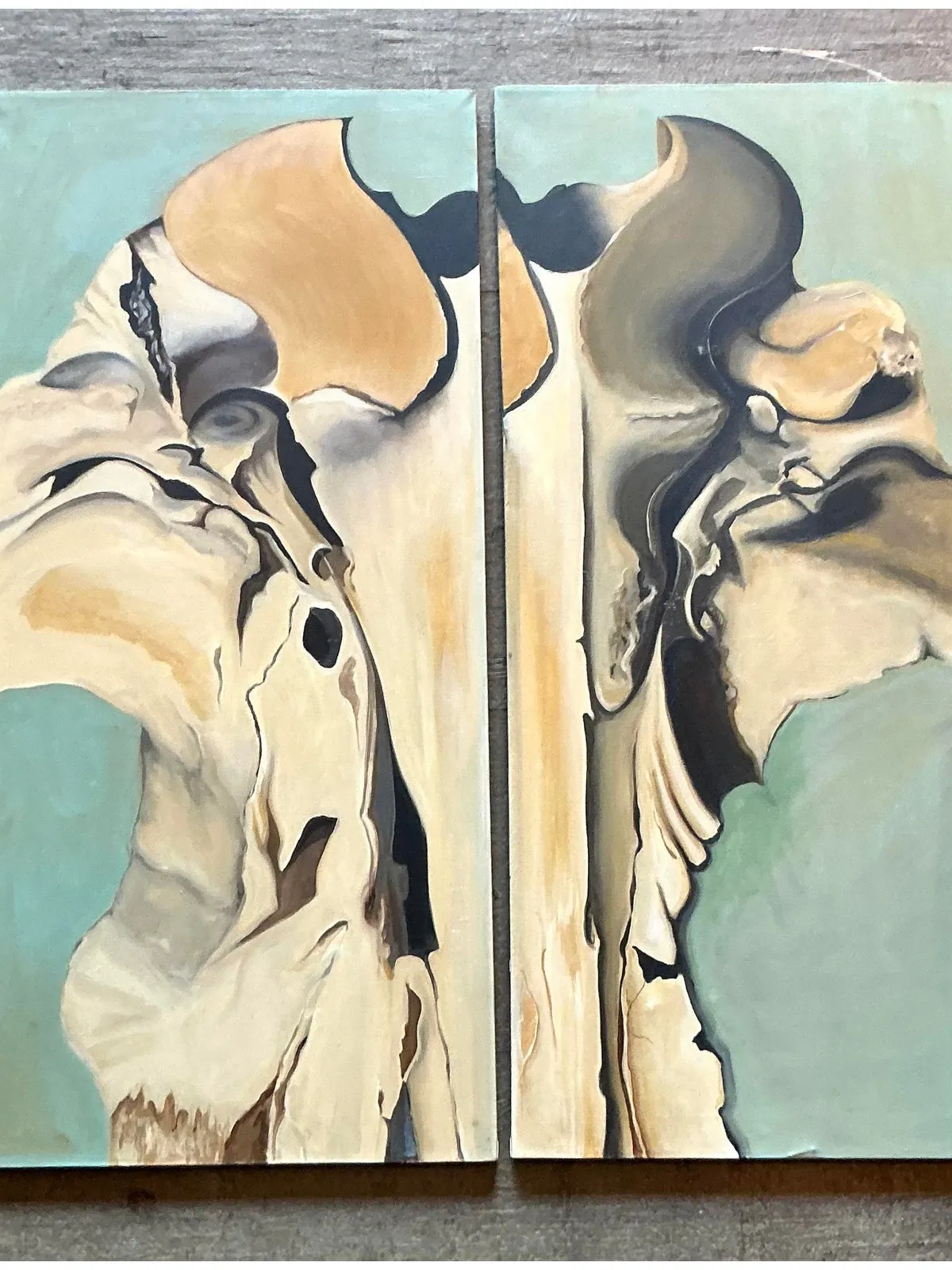 Vintage Boho Original Abstract Diptych on Canvas — additional photo 1
