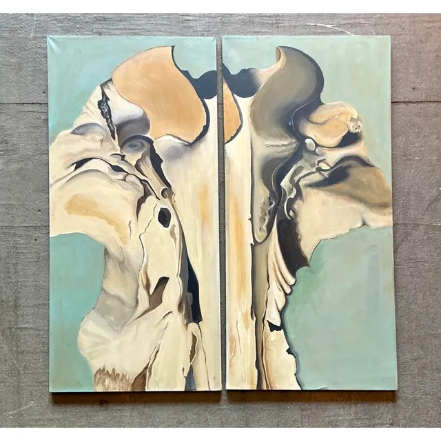 Vintage Boho Original Abstract Diptych on Canvas — additional photo 5