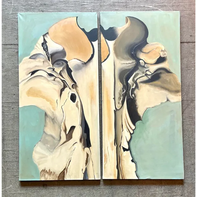 Vintage Boho Original Abstract Diptych on Canvas — additional photo 6