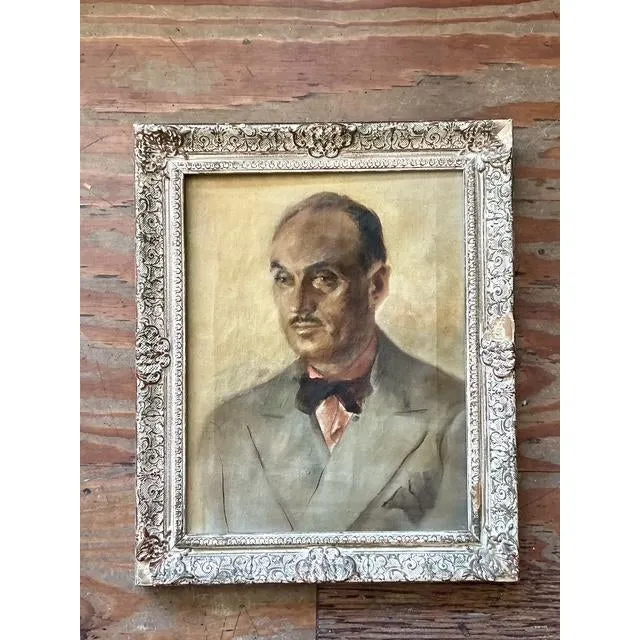 Vintage Boho Original Oil Portrait on Canvas - Wood, 175W x 22.75H — additional photo 4