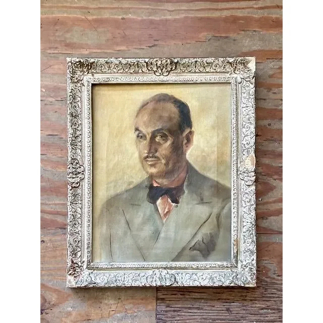 Vintage Boho Original Oil Portrait on Canvas - Wood, 175W x 22.75H — additional photo 5