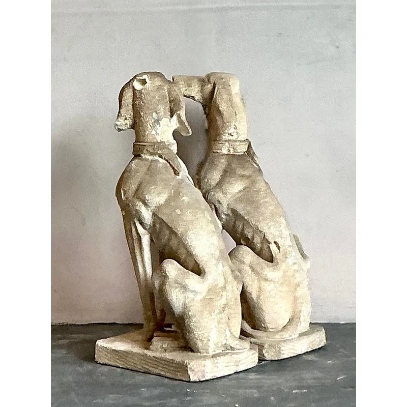 Vintage Regency Distressed Cast Concrete Dogs — additional photo 4