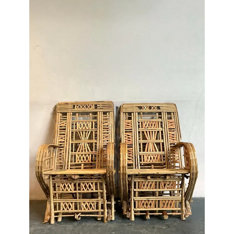Vintage Boho Trellis Rattan Lounge Chairs - Set of 2 — additional photo 3