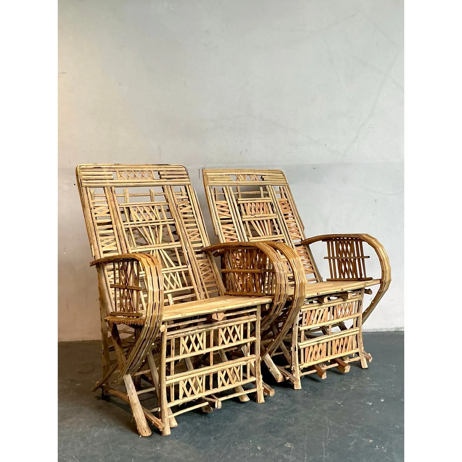 Vintage Boho Trellis Rattan Lounge Chairs - Set of 2 — additional photo 2