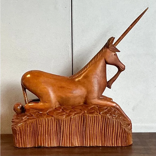 Vintage Boho Hand Carved Wooden Unicorn — additional photo 2