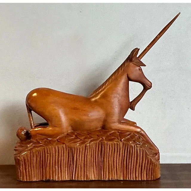 Vintage Boho Hand Carved Wooden Unicorn — additional photo 4