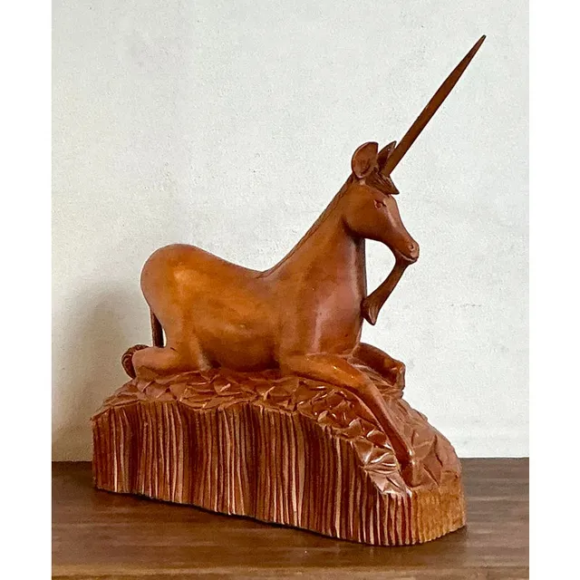 Vintage Boho Hand Carved Wooden Unicorn — additional photo 6