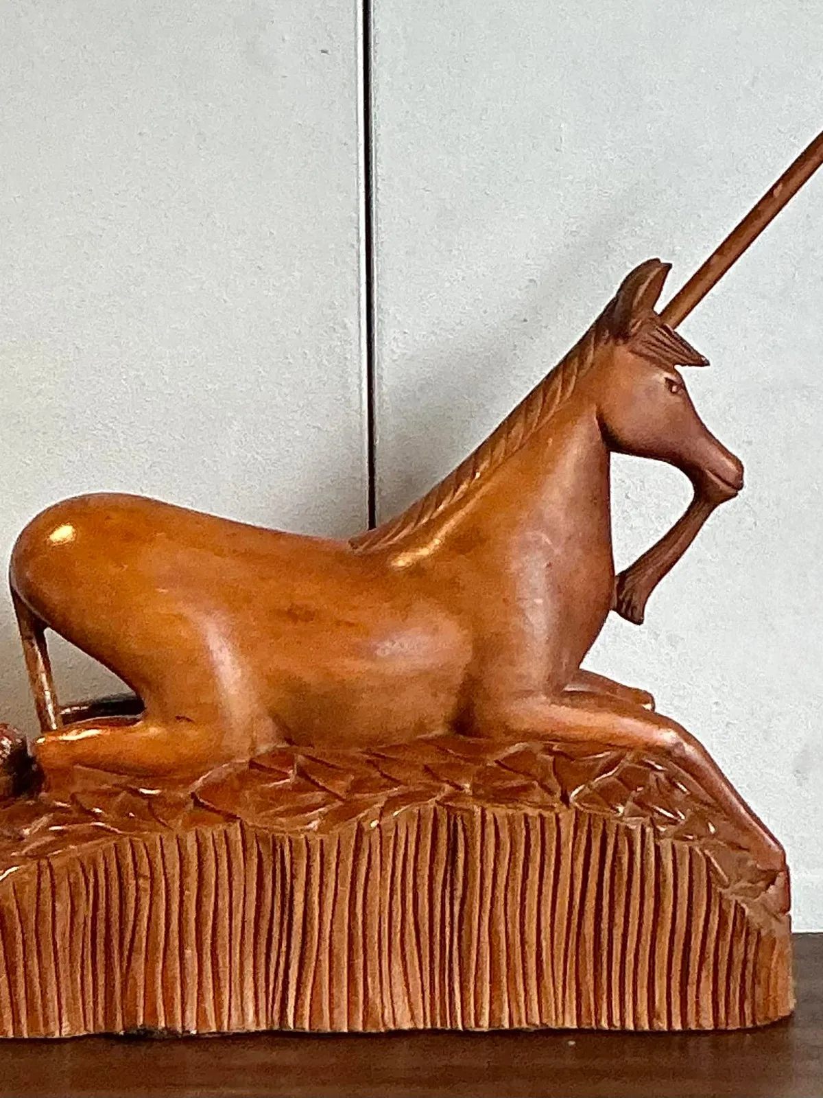 Vintage Boho Hand Carved Wooden Unicorn — additional photo 6
