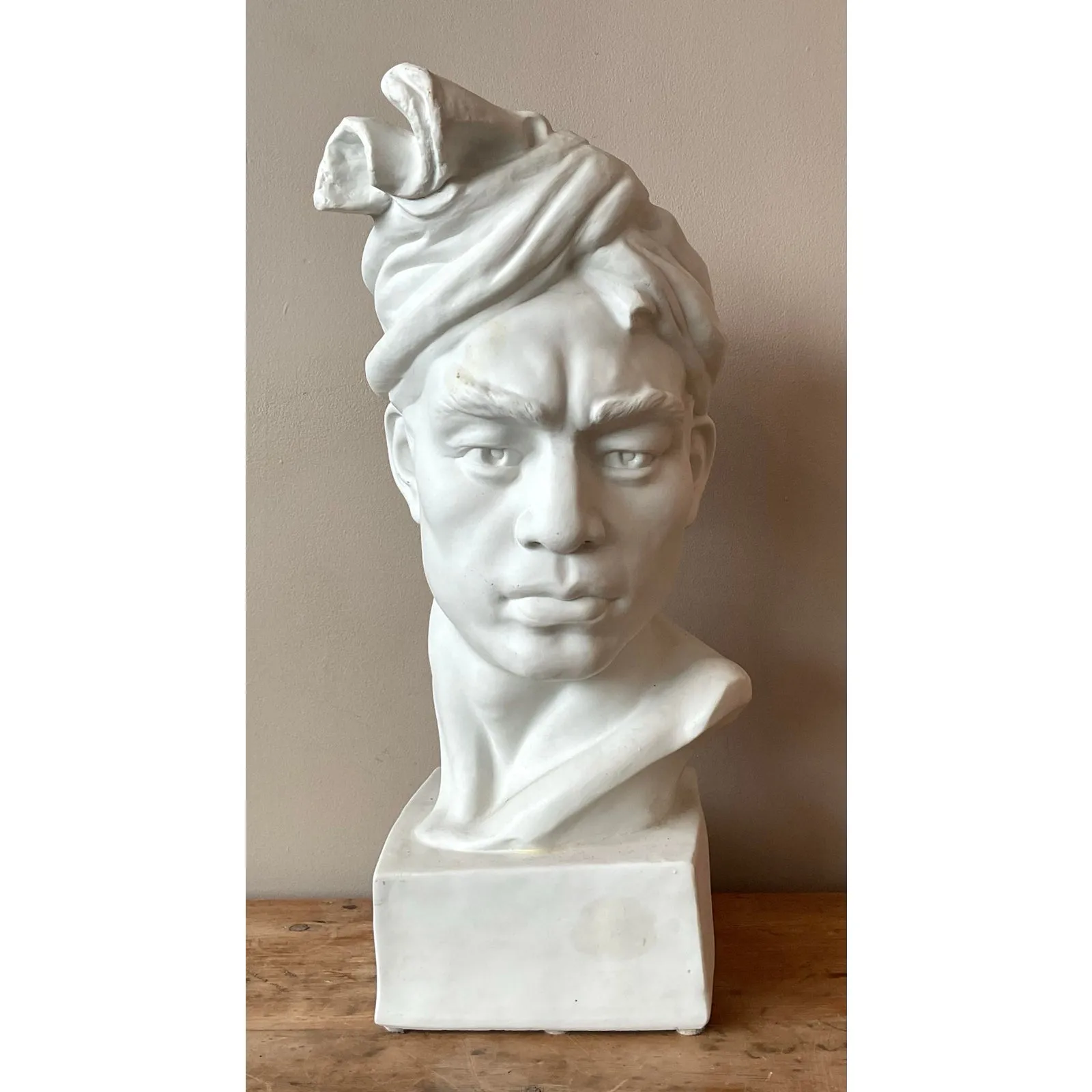 Vintage Glazed Ceramic Bust of Man — additional photo 3