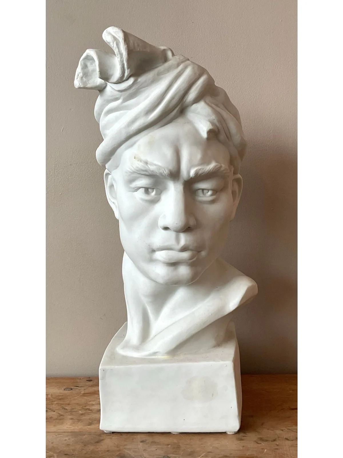 Vintage Glazed Ceramic Bust of Man — additional photo 2