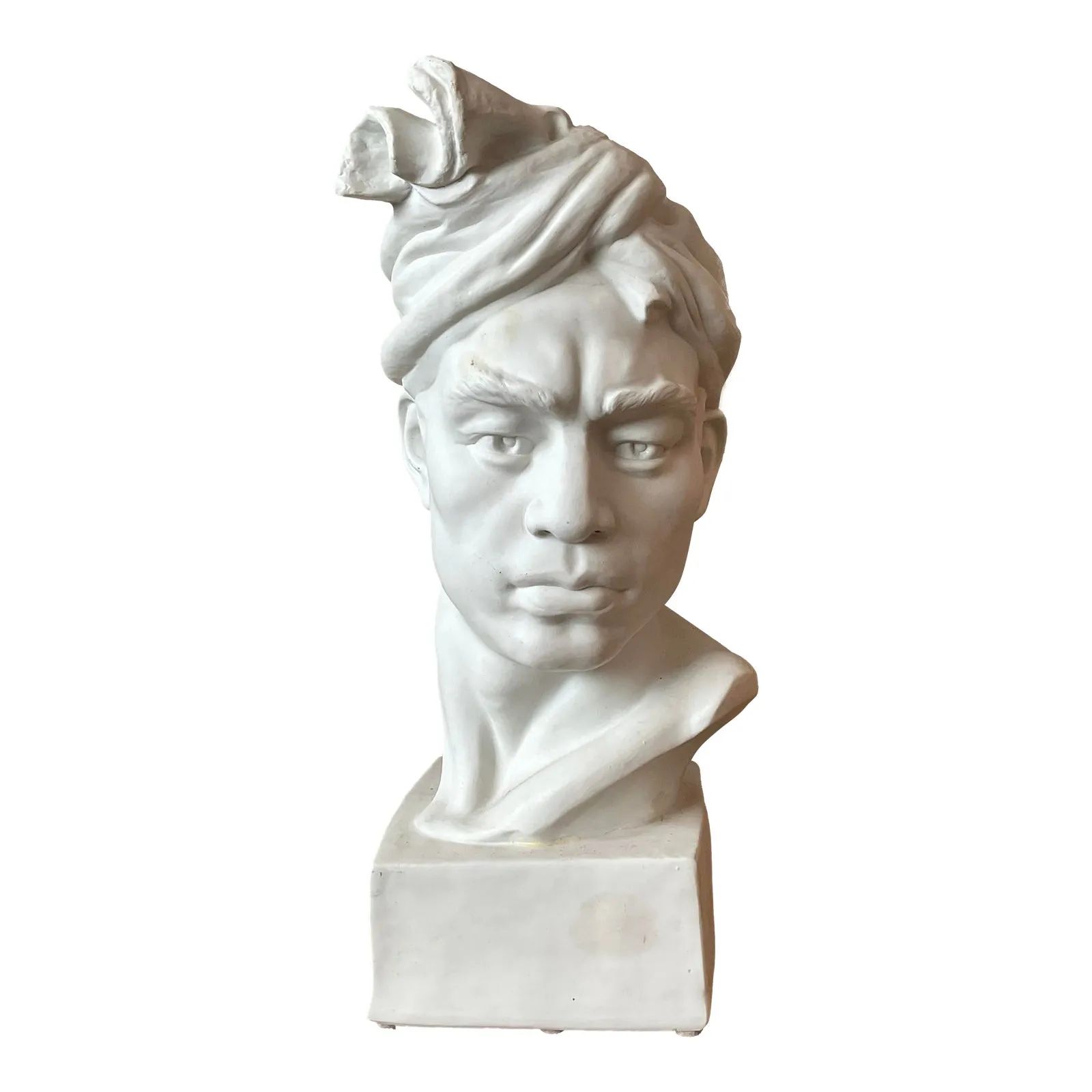 Vintage Glazed Ceramic Bust of Man