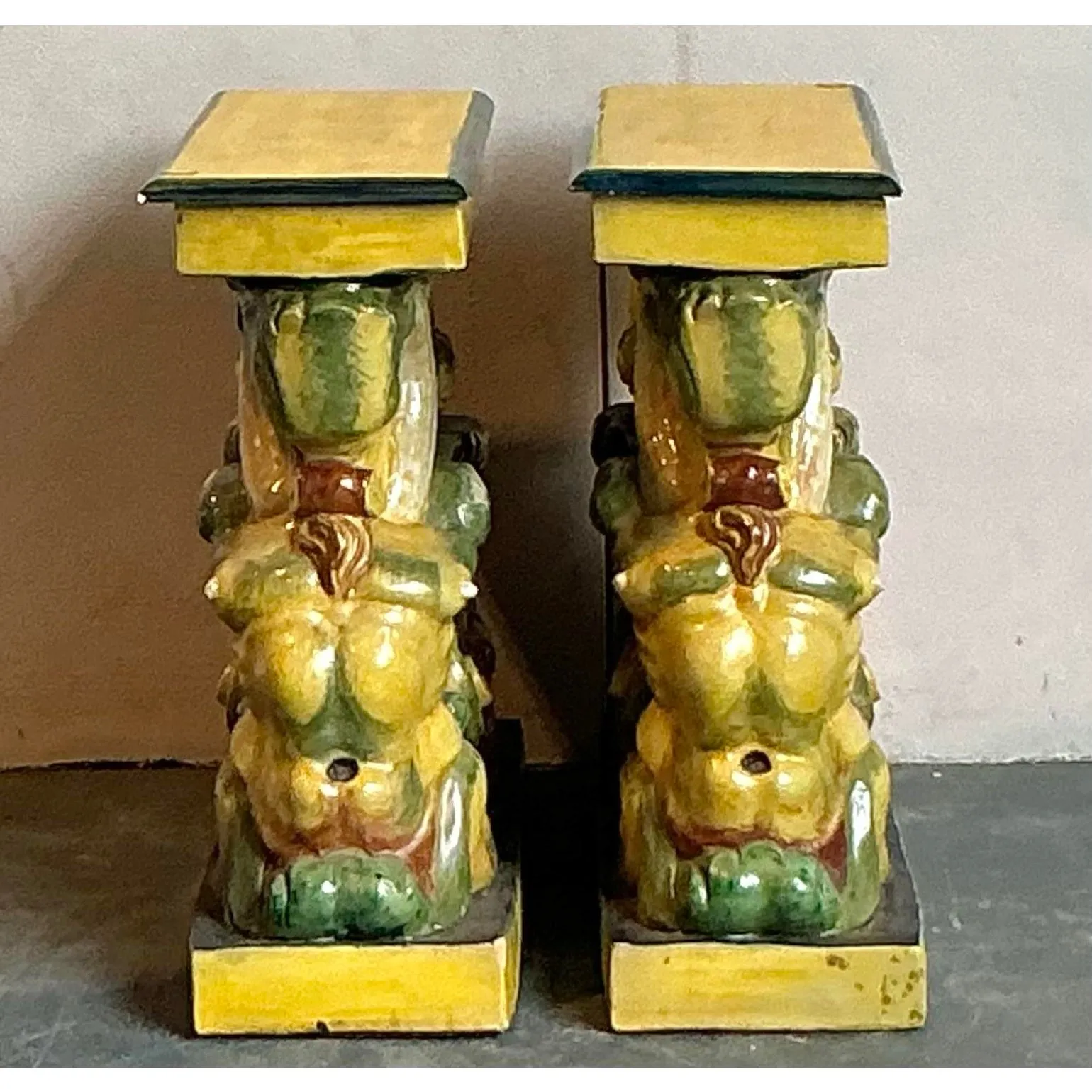 Vintage Coastal Glazed Terracotta Side Tables - A Pair — additional photo 5