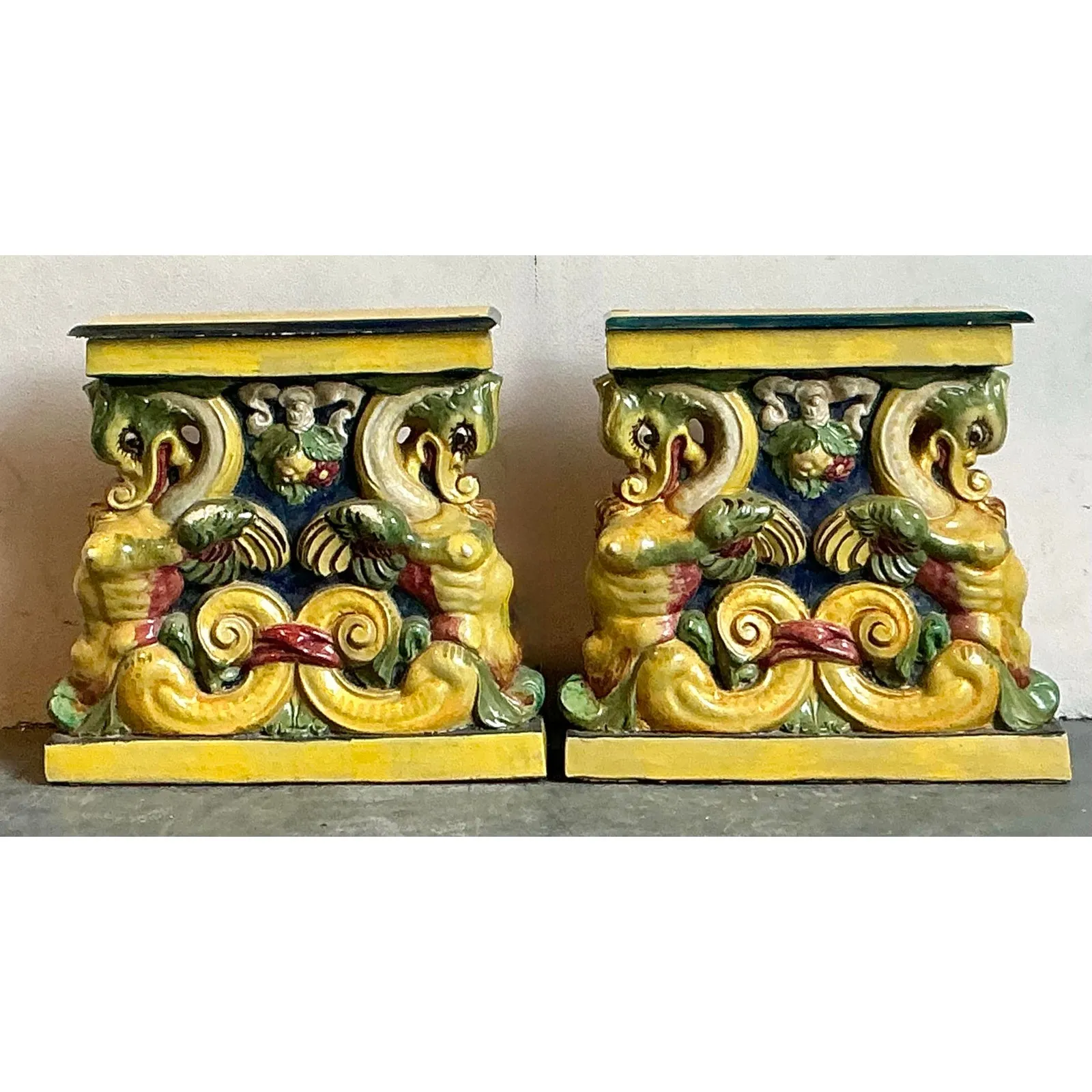 Vintage Coastal Glazed Terracotta Side Tables - A Pair — additional photo 8