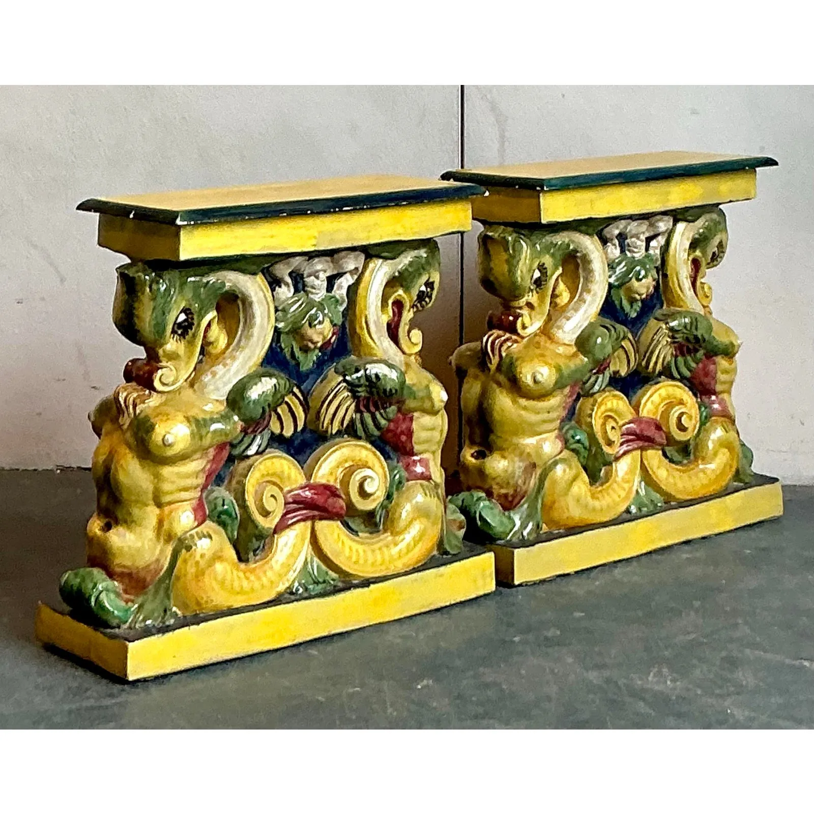 Vintage Coastal Glazed Terracotta Side Tables - A Pair — additional photo 3