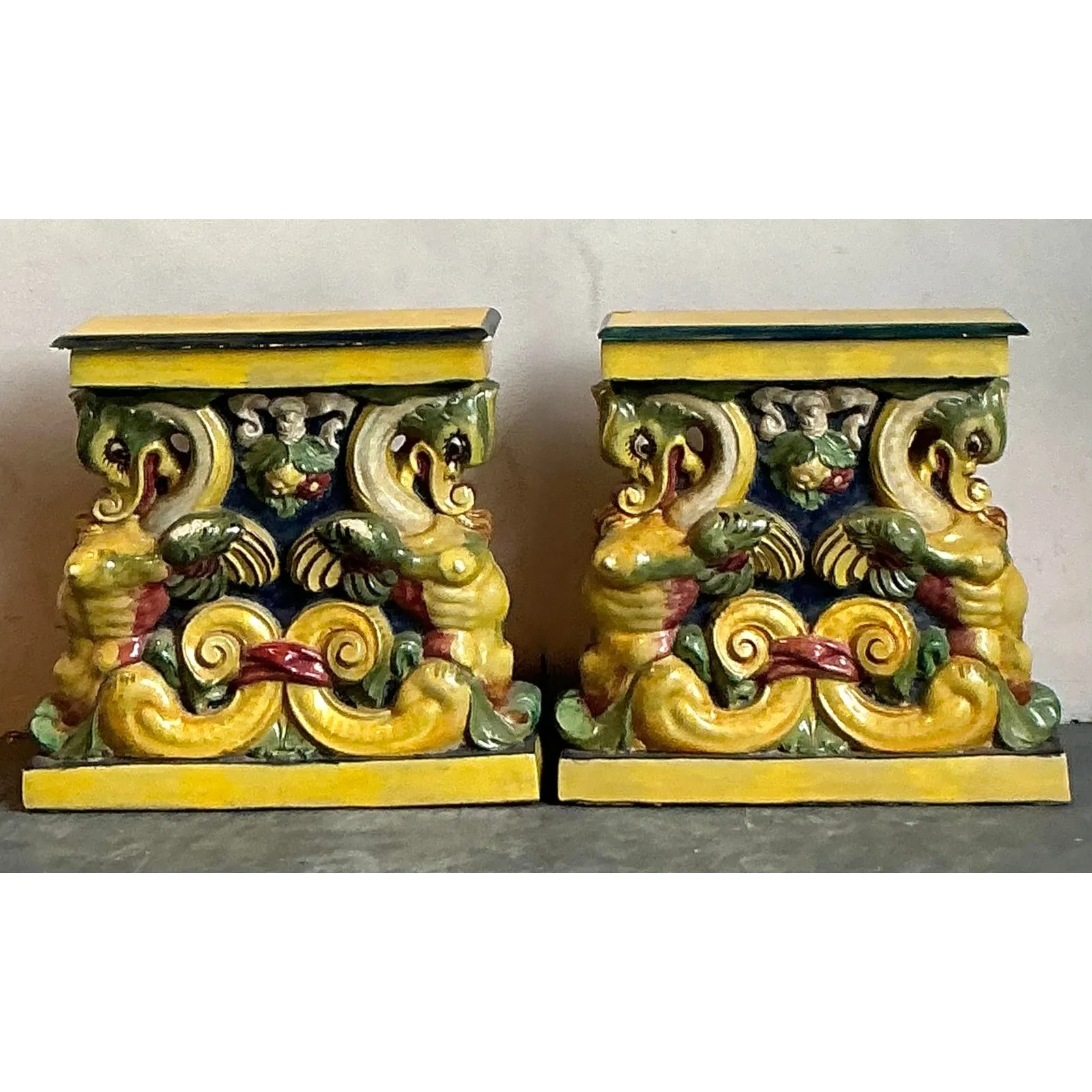 Vintage Coastal Glazed Terracotta Side Tables - A Pair — additional photo 4