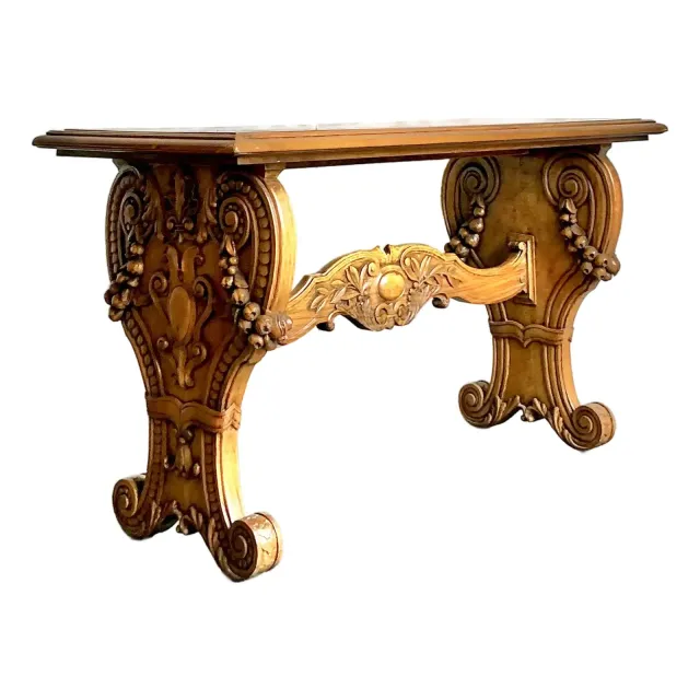 Vintage Boho Carved Burl Wood Console Table — additional photo 1