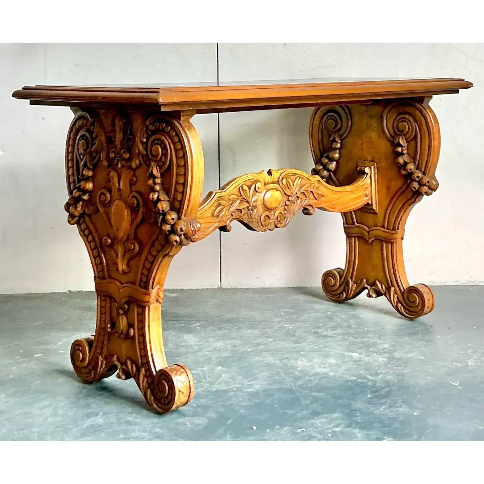 Vintage Boho Carved Burl Wood Console Table — additional photo 4