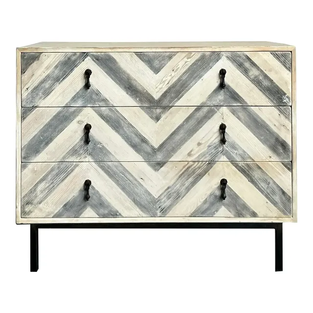 Vintage Boho Whitewash Chevron Chest of Drawers — additional photo 2