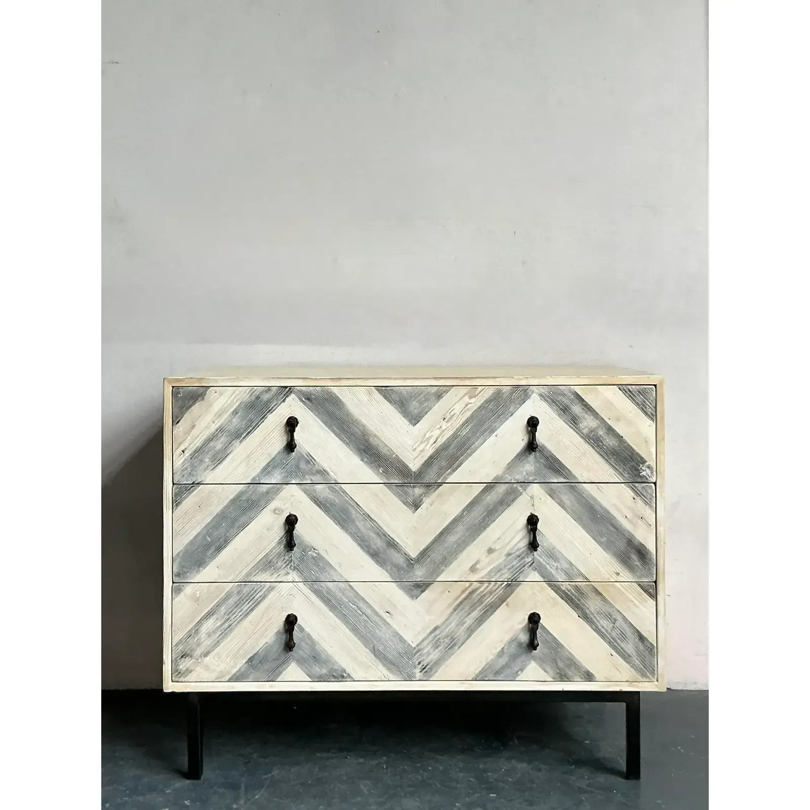 Vintage Boho Whitewash Chevron Chest of Drawers — additional photo 3