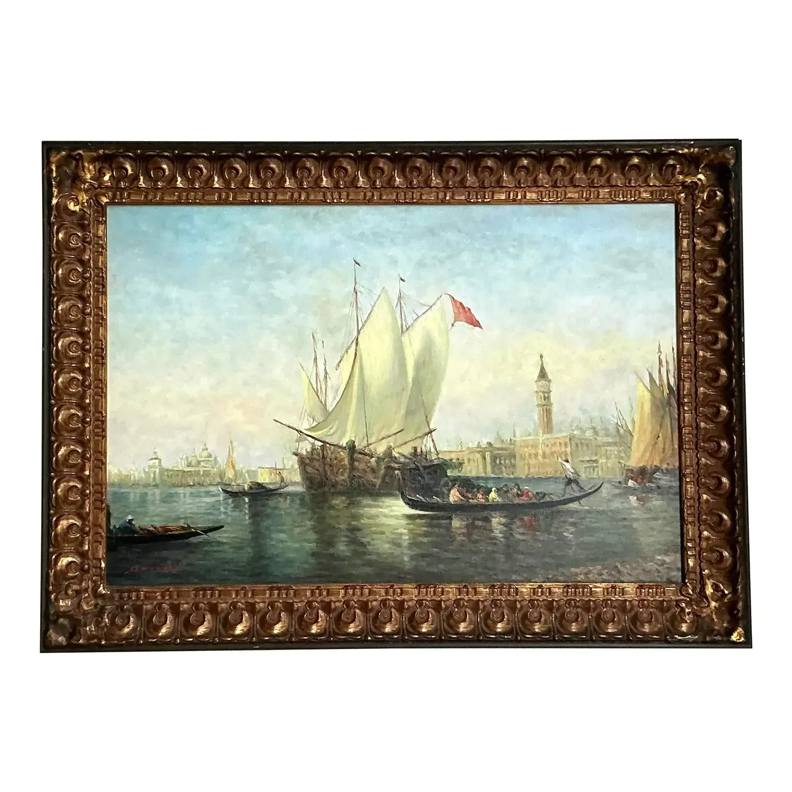 Vintage Regency Original Oil Seascape on Canvas — additional photo 4