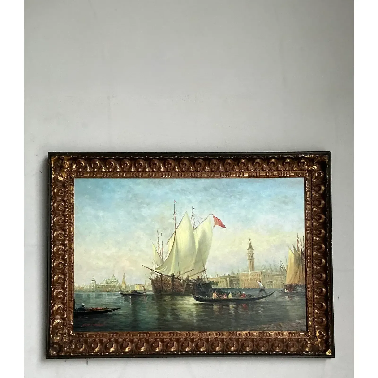 Vintage Regency Original Oil Seascape on Canvas — additional photo 5