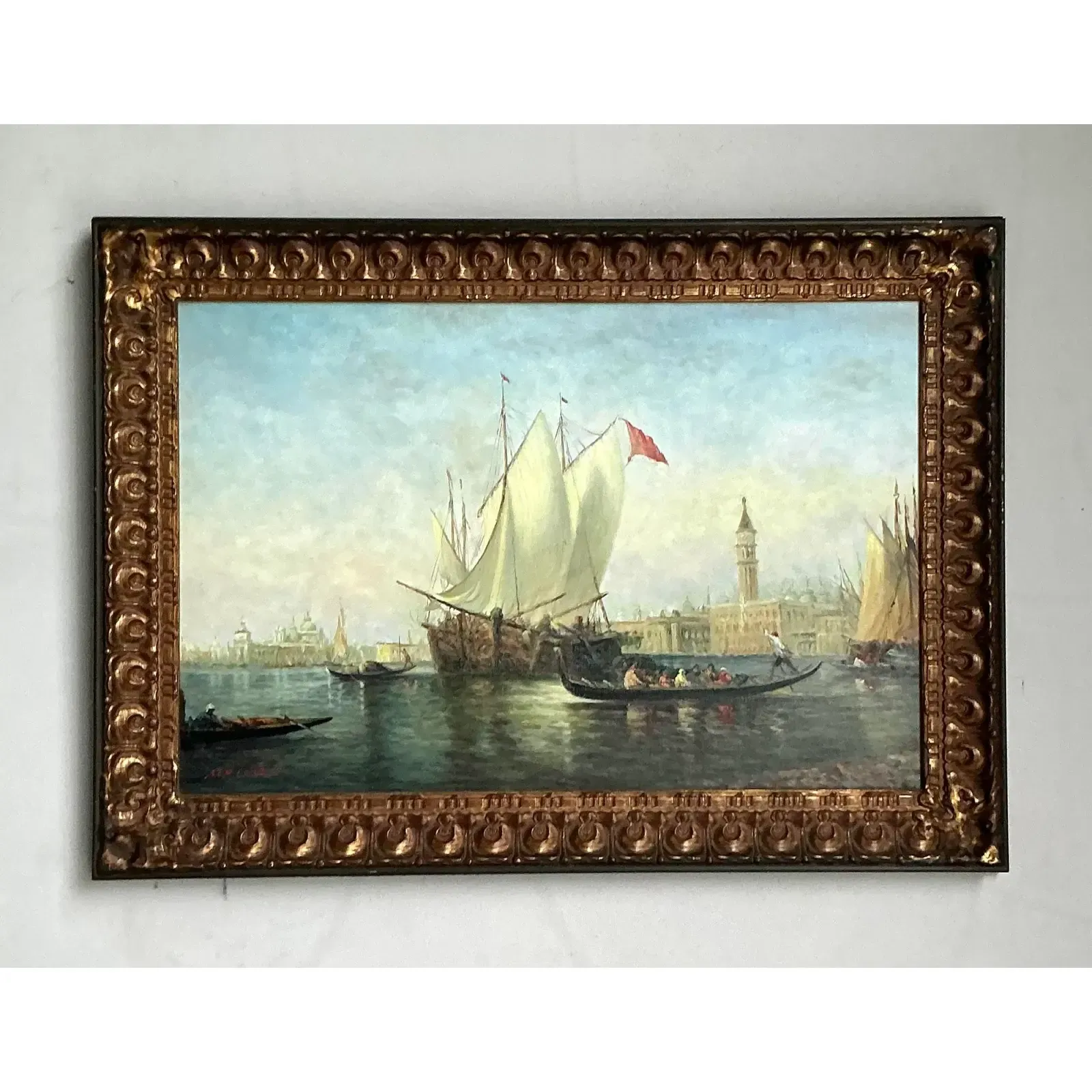 Vintage Regency Original Oil Seascape on Canvas — additional photo 1
