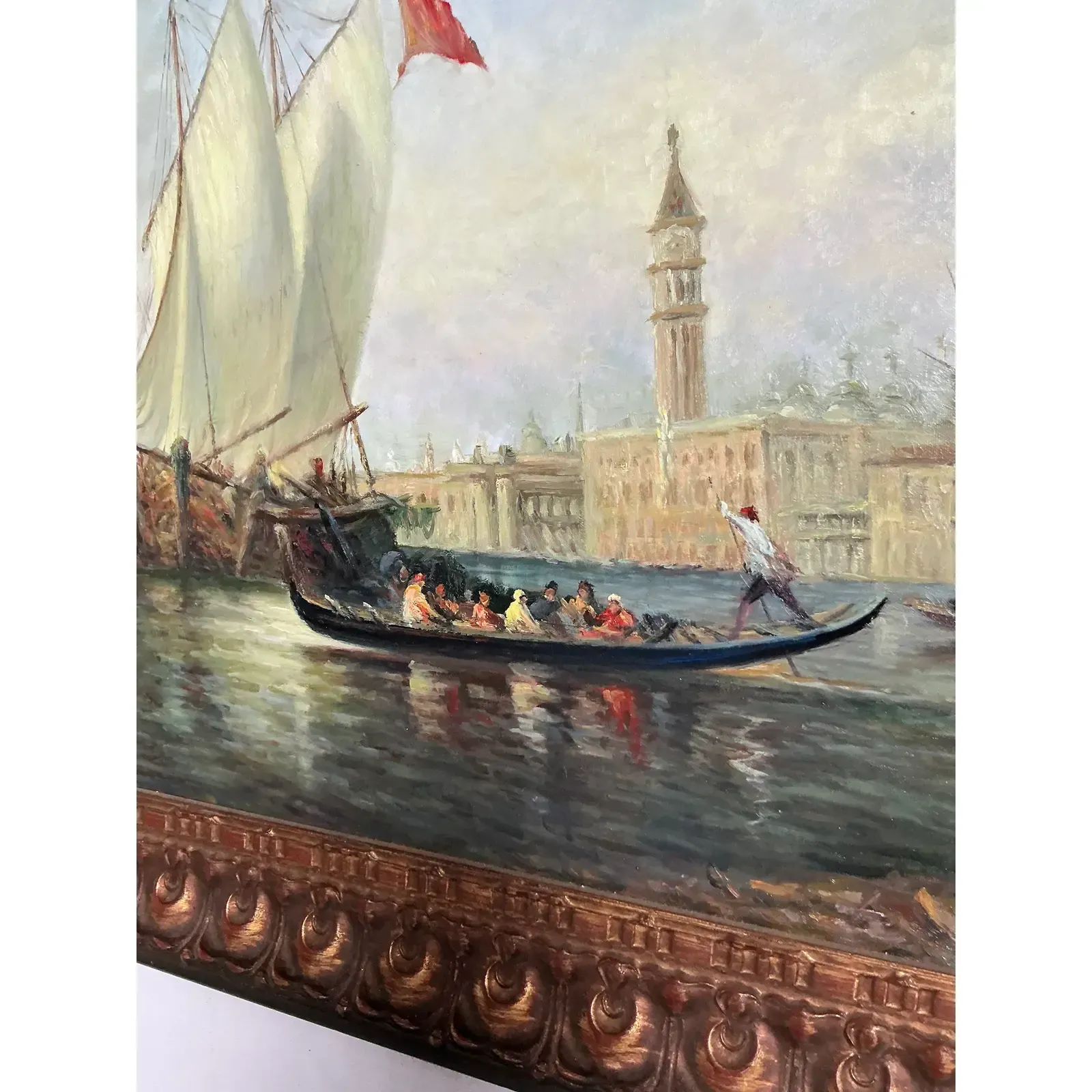 Vintage Regency Original Oil Seascape on Canvas — additional photo 3