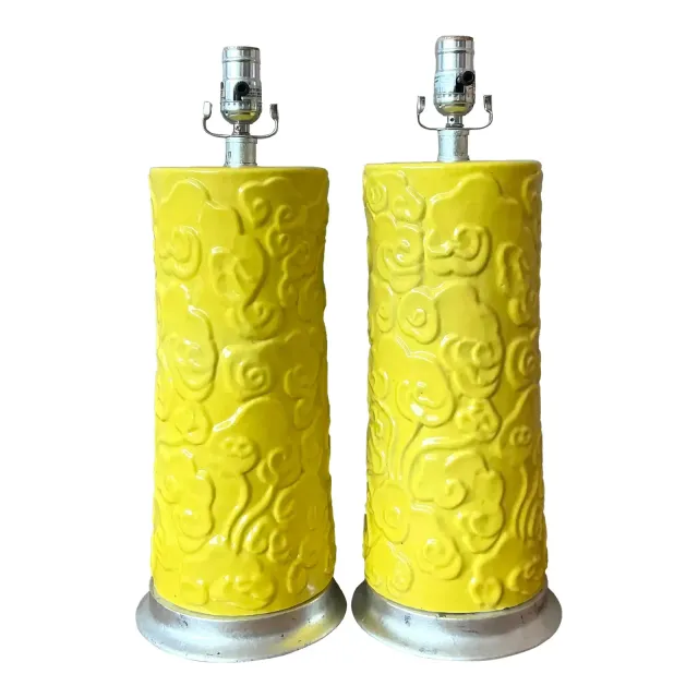 Vintage Regency Glazed Ceramic Cylinder Lamps - A Pair — additional photo 3