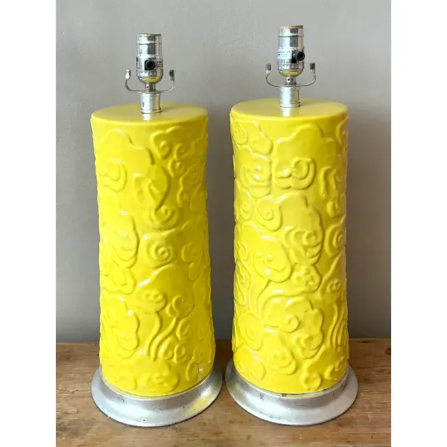 Vintage Regency Glazed Ceramic Cylinder Lamps - A Pair — additional photo 4