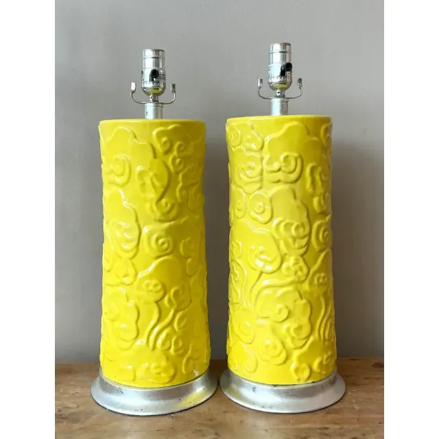 Vintage Regency Glazed Ceramic Cylinder Lamps - A Pair — additional photo 1