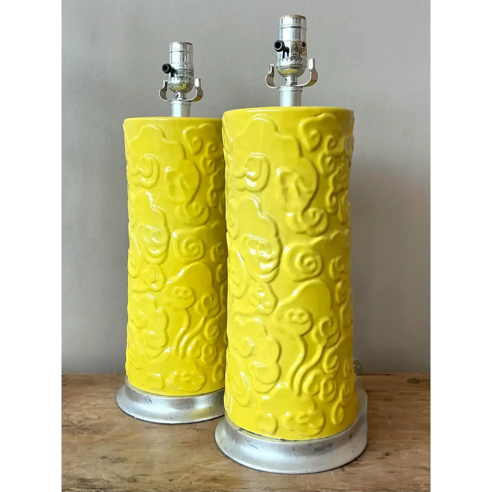 Vintage Regency Glazed Ceramic Cylinder Lamps - A Pair — additional photo 2