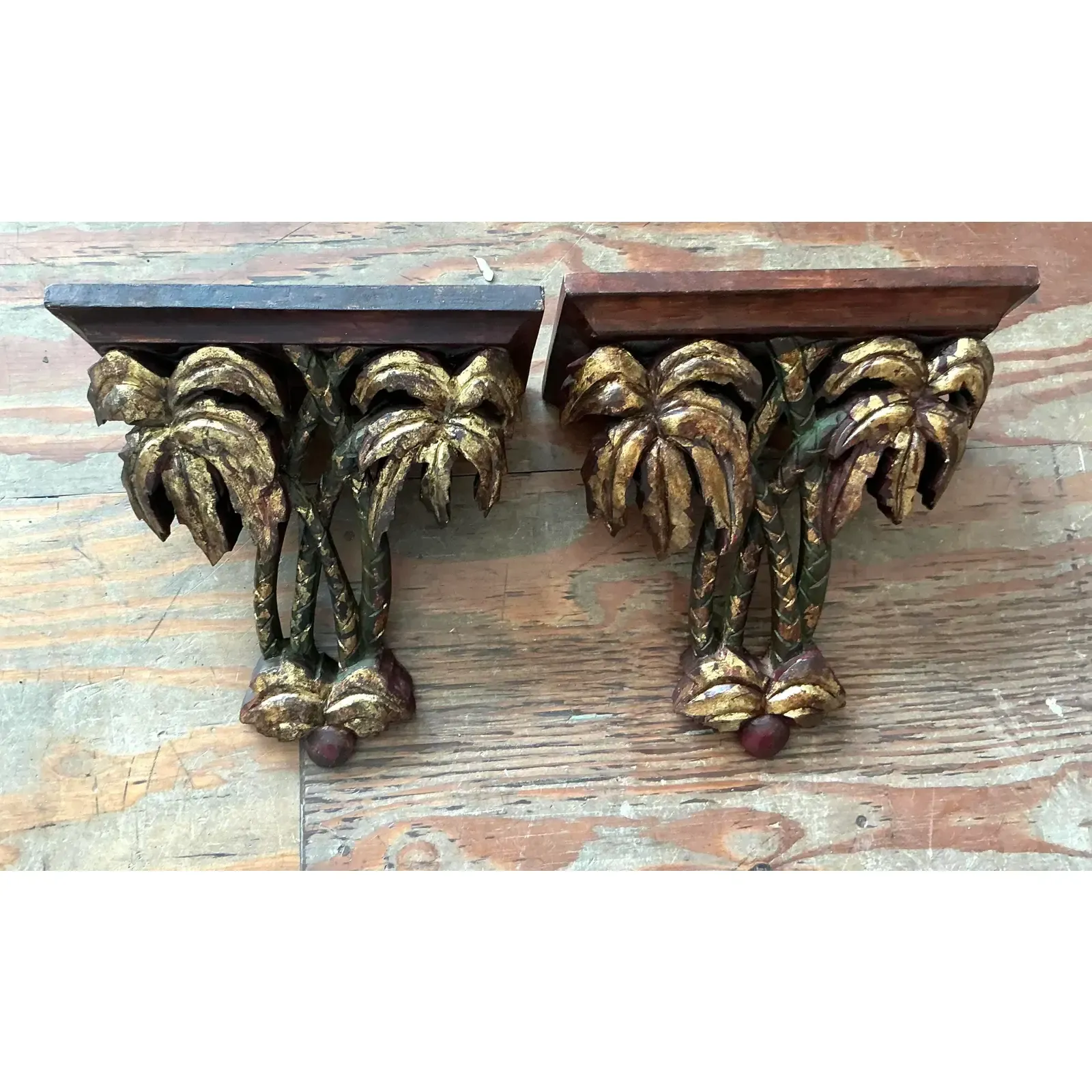Vintage Regency Gilt Tipped Palm Tree Brackets - A Pair — additional photo 1