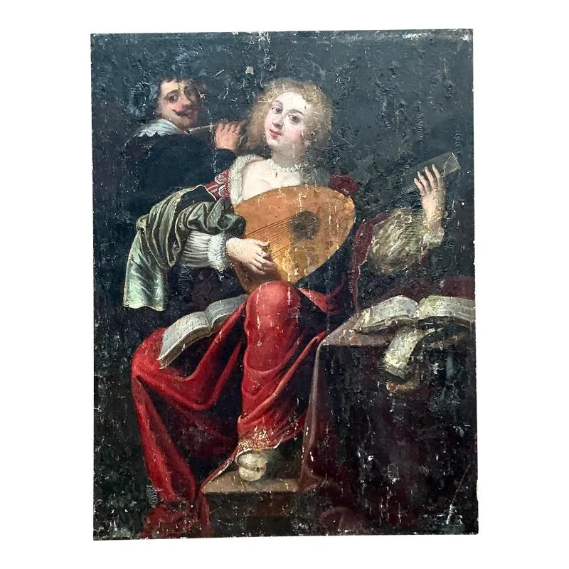Vintage Boho 19th Century Figural Painting Oil on Board — additional photo 1