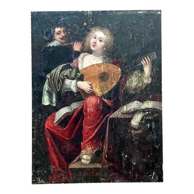Vintage Boho 19th Century Figural Painting Oil on Board — additional photo 1