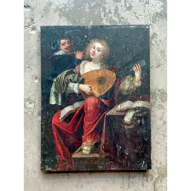 Vintage Boho 19th Century Figural Painting Oil on Board — additional photo 5