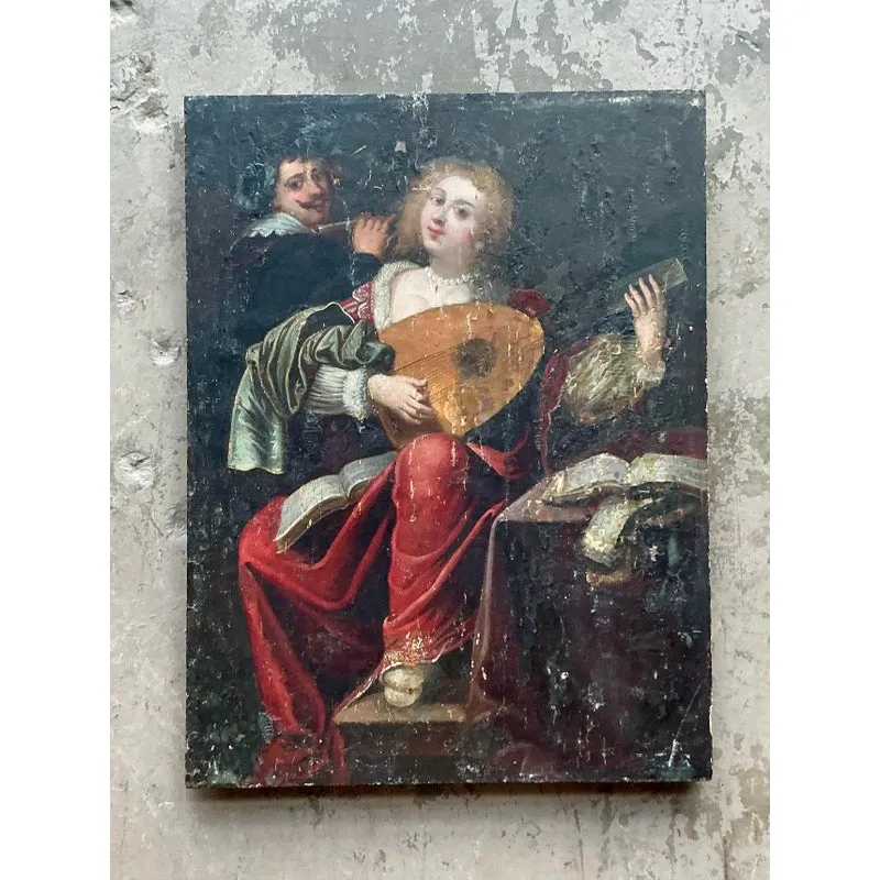 Vintage Boho 19th Century Figural Painting Oil on Board — additional photo 3