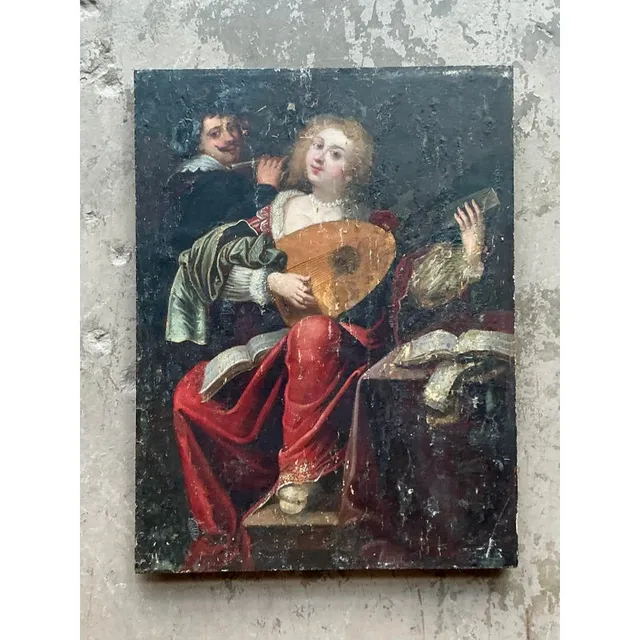 Vintage Boho 19th Century Figural Painting Oil on Board — additional photo 3