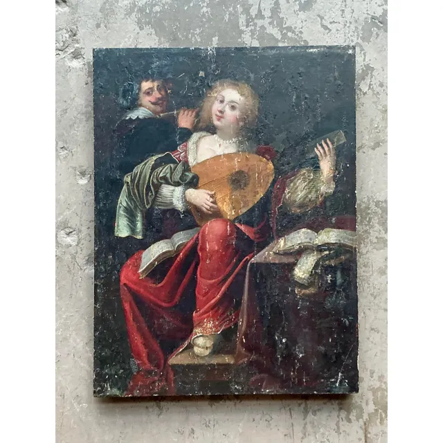 Vintage Boho 19th Century Figural Painting Oil on Board — additional photo 2